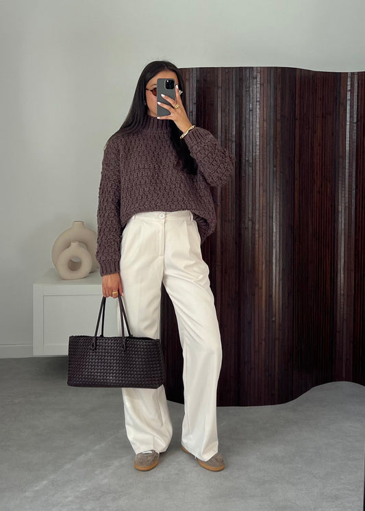 Women's Cream Polyester Blend Pants