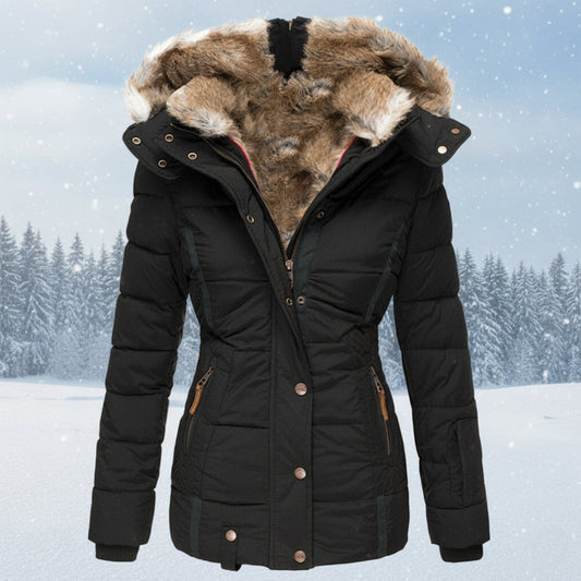 Women's Winter Parka Navy Blue Faux Fur Hood - ArcticGlow Black