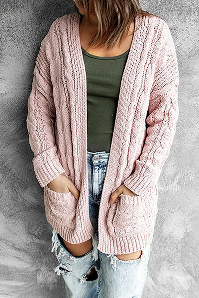 Women's Cable Knit Cardigan with Pockets - Cozy Longline - KnitEase