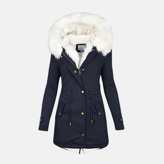 Women's Slim Fit Parka - Water-Resistant Faux Fur Hood - WinterEase Blue
