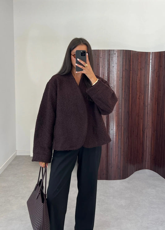 Boucle Brown Wrap Coat