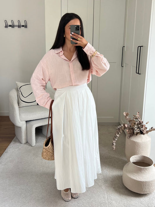 White Viscose Blend A-Line Skirt