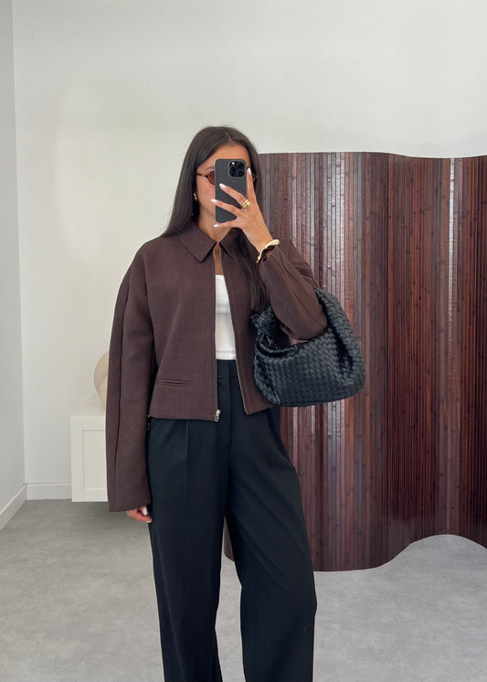 Brown Women's Blazer Jacket Elegant Stretch Fit