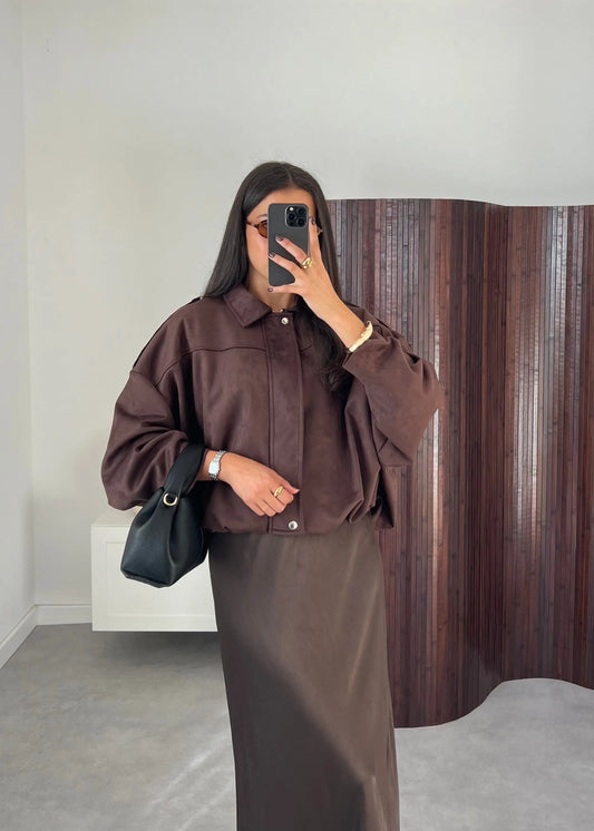 Women's Faux Suede Chocolate Brown Jacket
