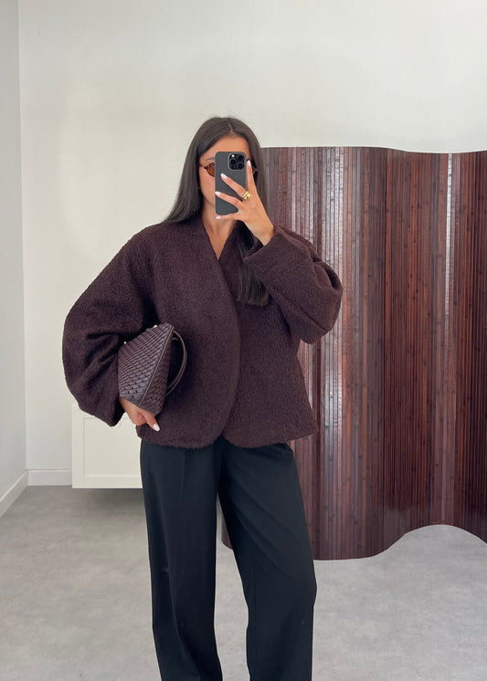 Boucle Brown Wrap Coat