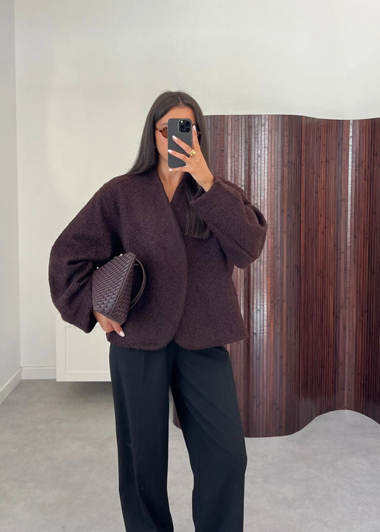 Boucle Brown Wrap Coat
