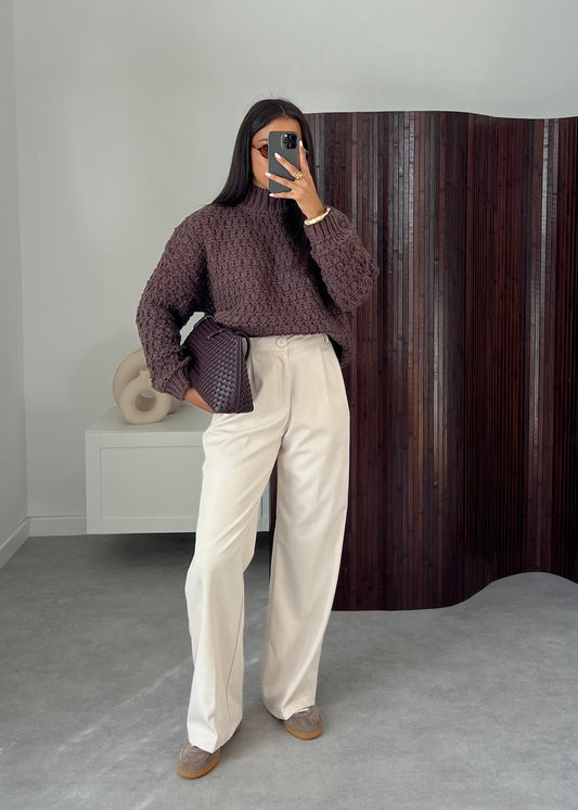 Women's Cream Polyester Blend Pants