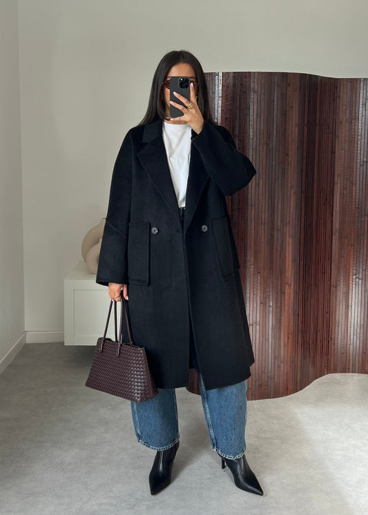 Premium Wool Blend Black Coat