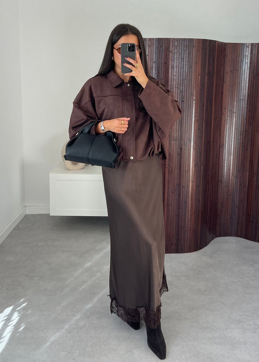 Women's Faux Suede Chocolate Brown Jacket