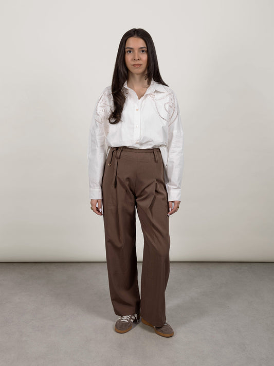 Women's Chic Brown Polyester Pants