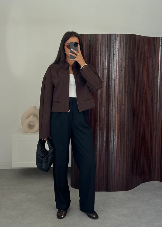 Brown Women's Blazer Jacket Elegant Stretch Fit