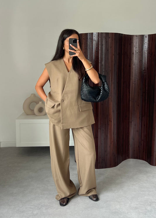 Beige Blazer & Pants Set