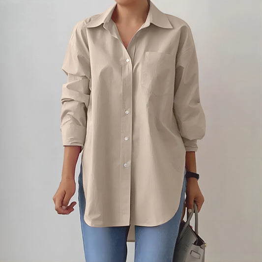 Women's Relaxed Fit Oversized Shirt - Effortless Chic, Button-Up - StyleEase Khaki