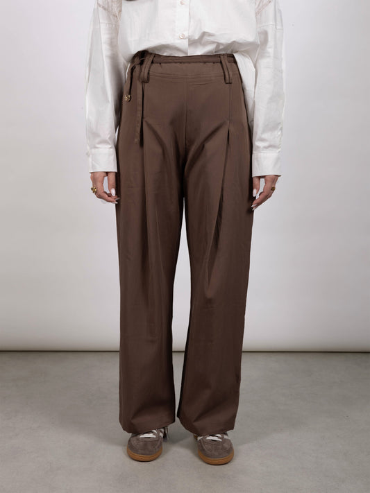 Women's Chic Brown Polyester Pants