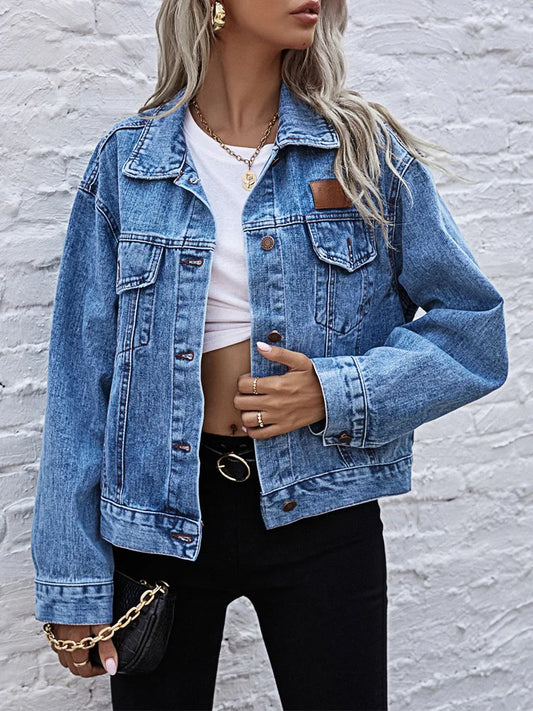 Women's Relaxed Fit Denim Jacket - Effortless Style, UrbanEdge Blue