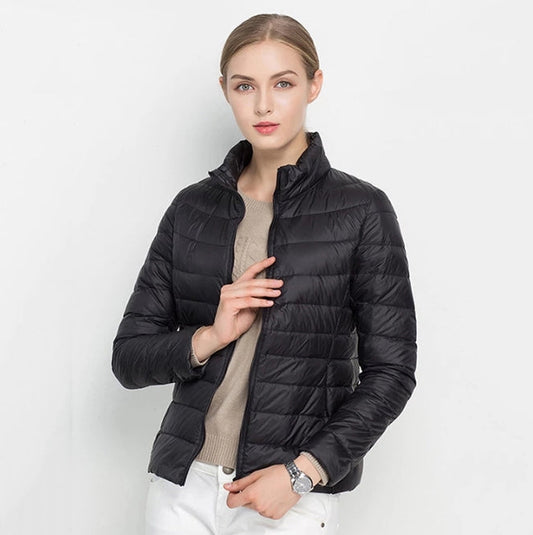 Women's Quilted Down Jacket Slim Fit Insulated - UrbanChic Black