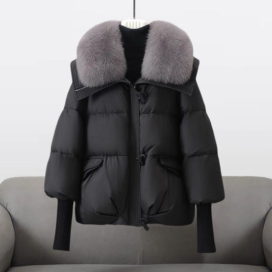 Women's Oversized Puffer Jacket Faux Fur Collar - UrbanGlam Black