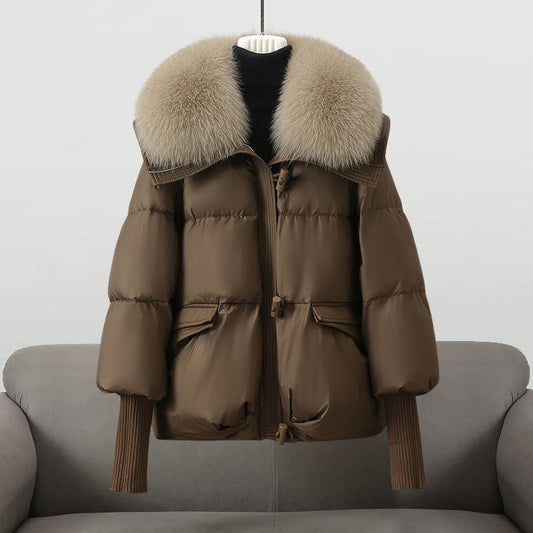 Women's Oversized Puffer Jacket Faux Fur Collar - UrbanGlam Brown
