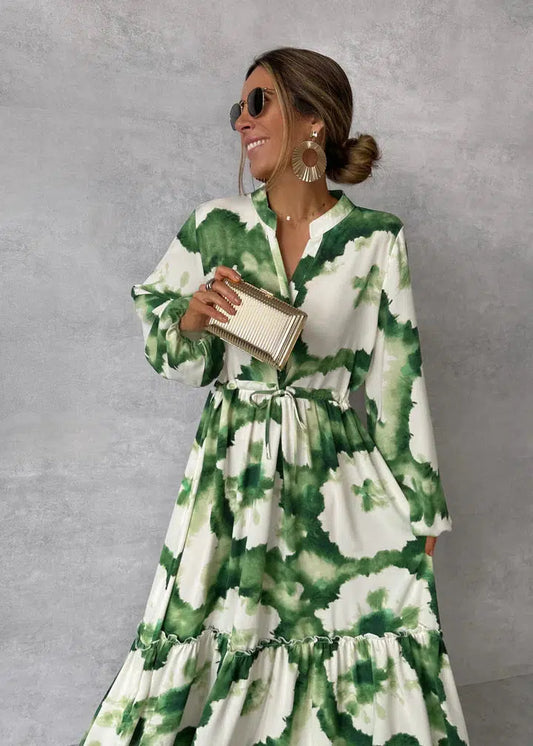 Women's Flowy Maxi Dress Long Sleeve V-Neck - Everly Gown