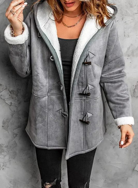 Women's Suede-Look Sherpa Lined Winter Jacket - CozyCloud Grey