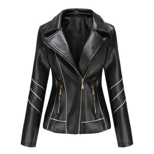 Women's Slim Fit PU Leather Biker Jacket - MotoEdge Black