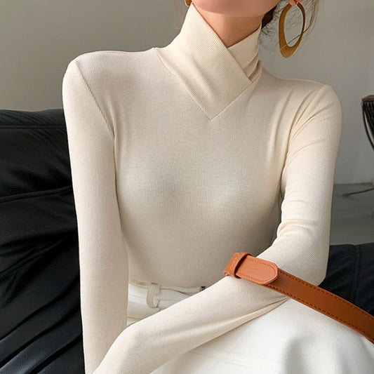 Women's Ribbed Turtleneck Top - Elodie Ivory