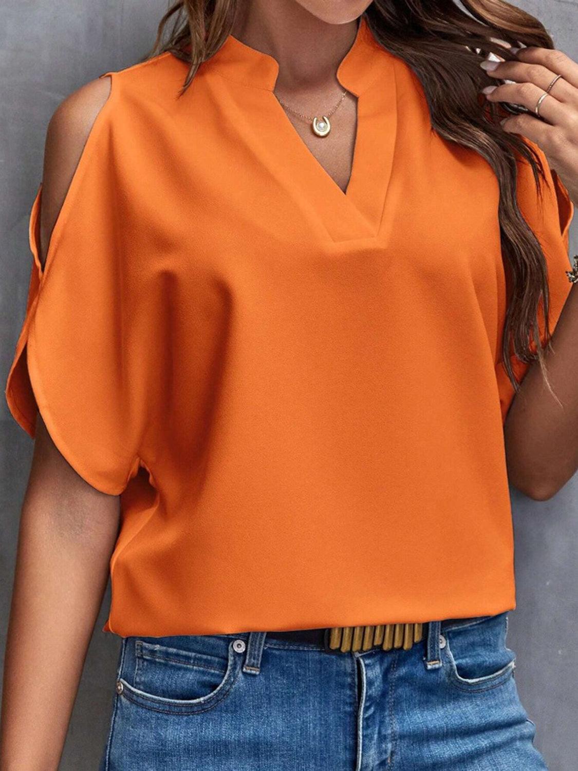 Elegant Off-Shoulder Blouse for Women - Effortless Chic, Half Sleeve - BellaTop Orange
