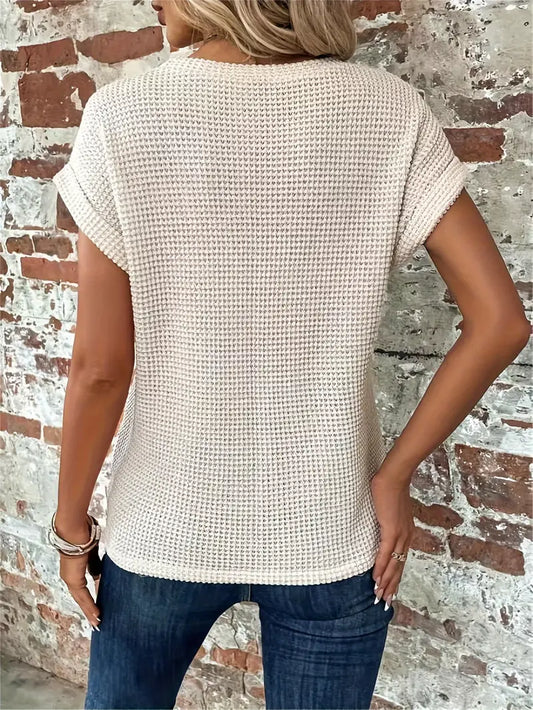 Women's Breathable Waffle Knit Top - Effortless Style, WaffleWeave
