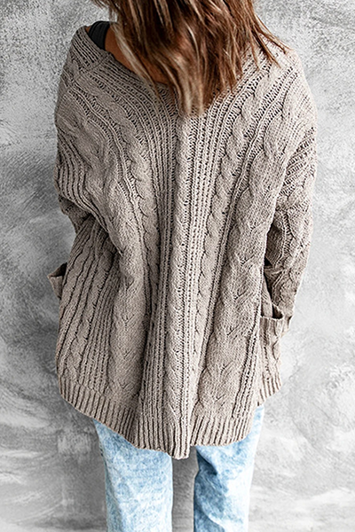 Women's Cable Knit Cardigan with Pockets - Cozy Longline - KnitEase