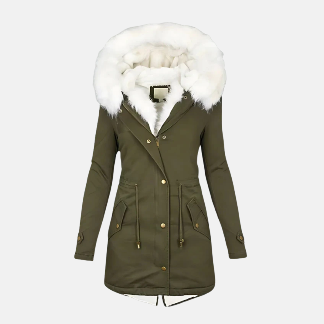 Women's Slim Fit Parka - Water-Resistant Faux Fur Hood - WinterEase Green