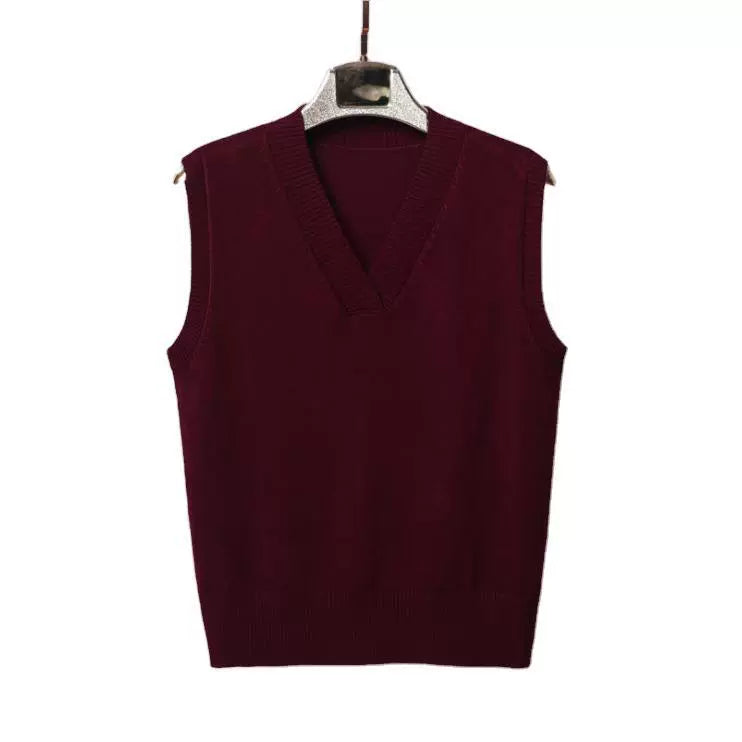 Women’s Sweater Vest – Wool Blend Knit – V-Neck – Ribbed Trim – Relaxed Fit Claret