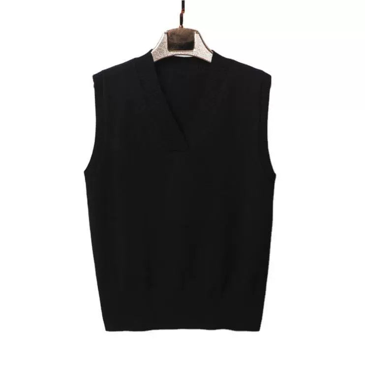 Women’s Sweater Vest – Wool Blend Knit – V-Neck – Ribbed Trim – Relaxed Fit Black