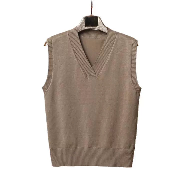 Women’s Sweater Vest – Wool Blend Knit – V-Neck – Ribbed Trim – Relaxed Fit Khaki