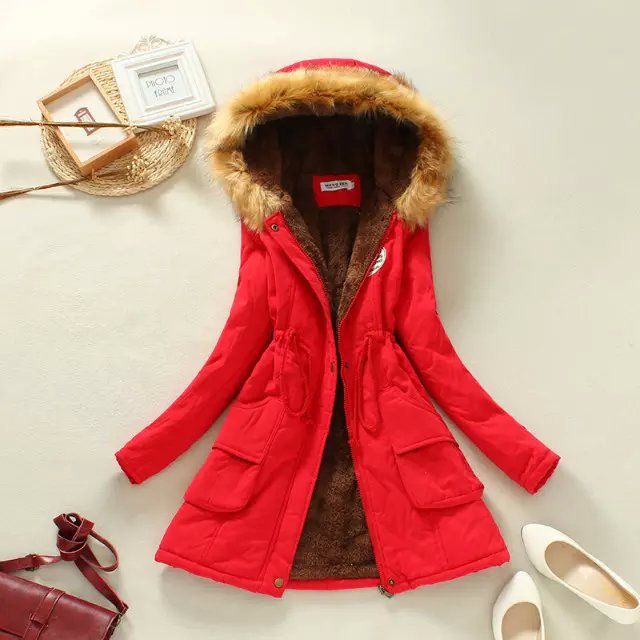 Women's Tailored Parka Coat Sherpa Lined - UrbanChic Red
