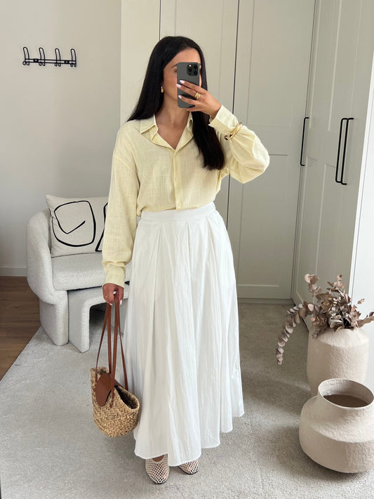 White Viscose Blend A-Line Skirt