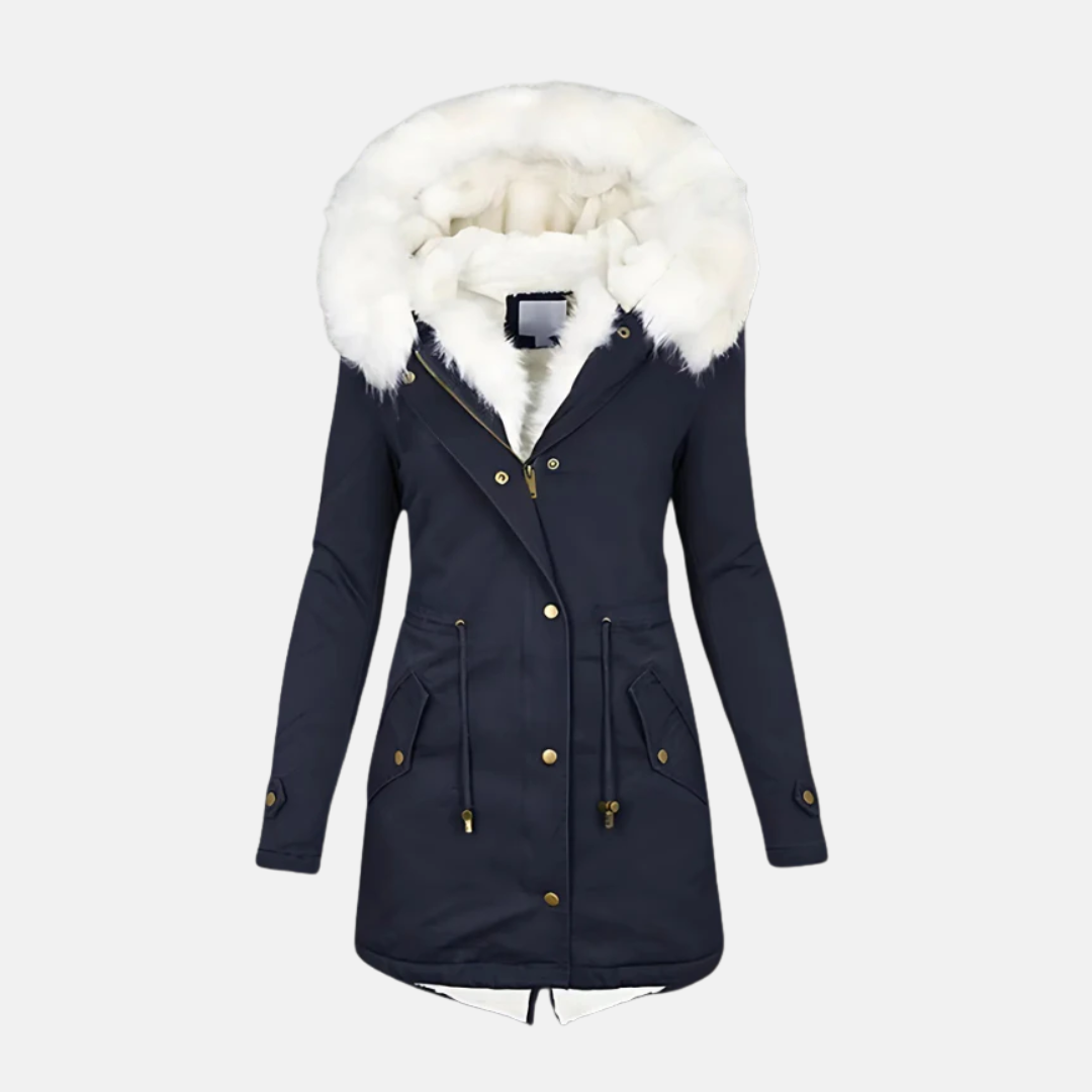 Women's Slim Fit Parka - Water-Resistant Faux Fur Hood - WinterEase Blue