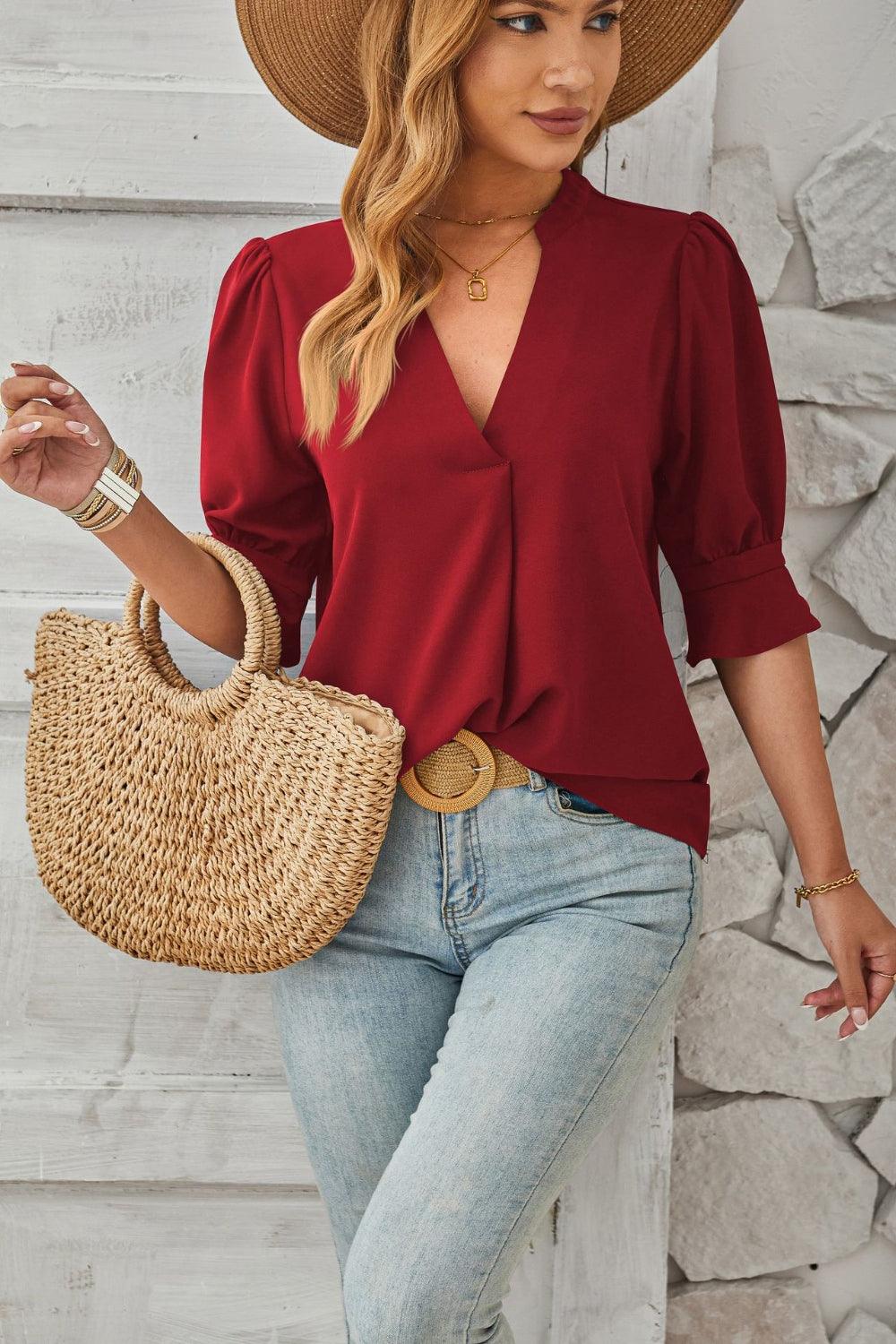 Women's Lightweight Notched Blouse - Effortless Chic Top - NotchStyle