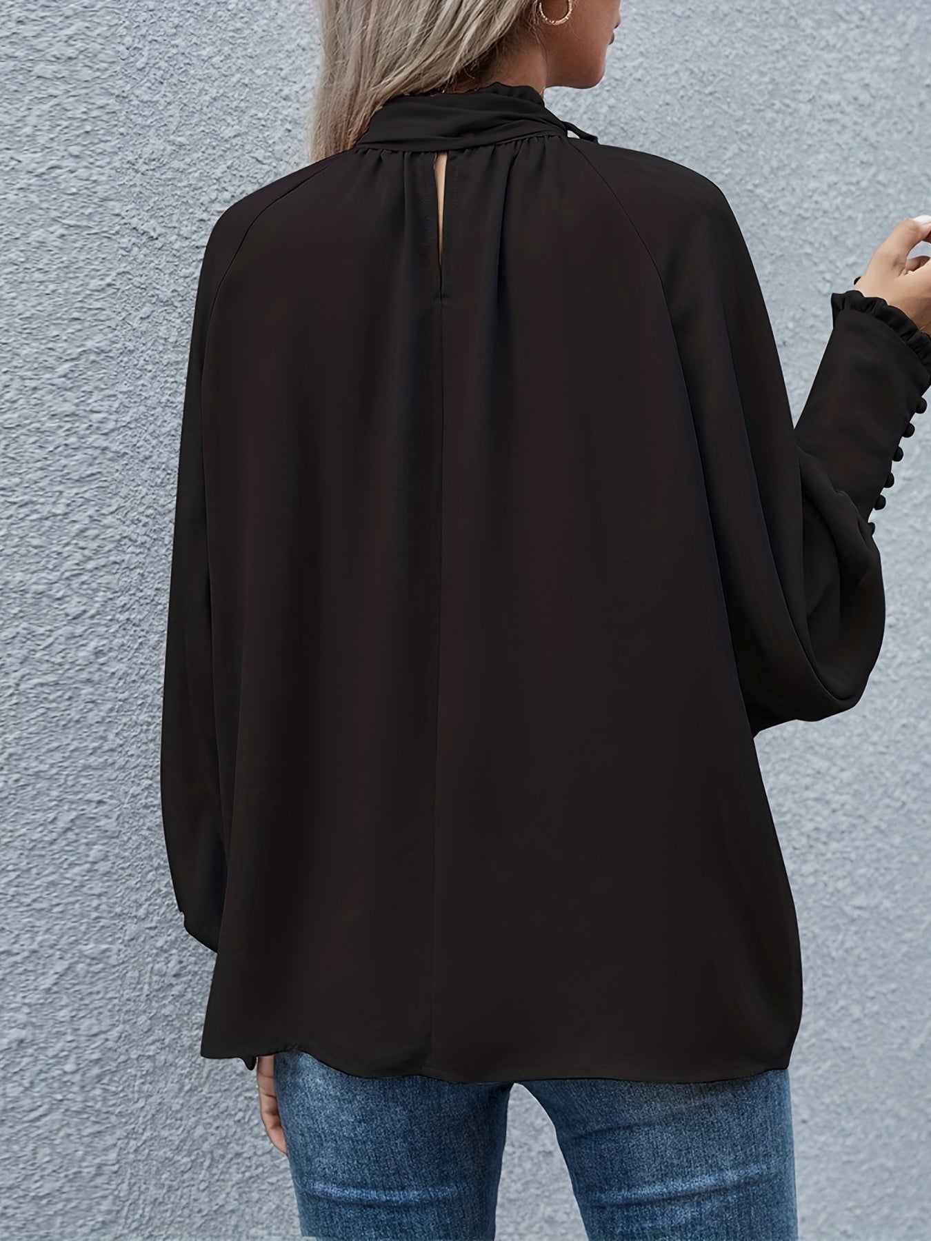 Elegant Tie-Neck Blouse with Puff Sleeves - RuffleChic