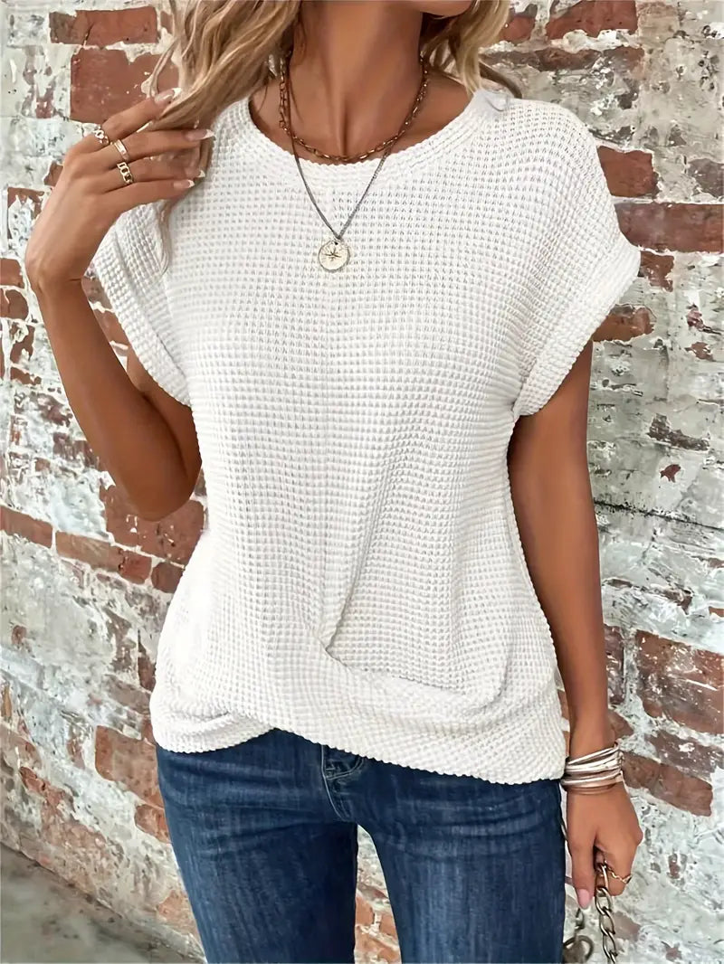 Women's Breathable Waffle Knit Top - Effortless Style, WaffleWeave