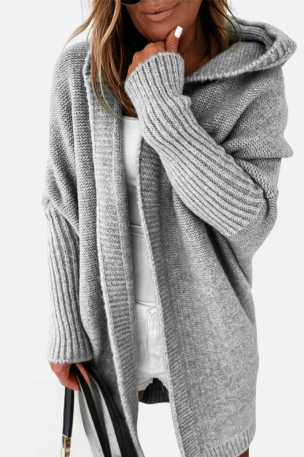 Women's Knitted Hooded Cardigan - Cozy Outdoor Chic - HoodiKnit Gray