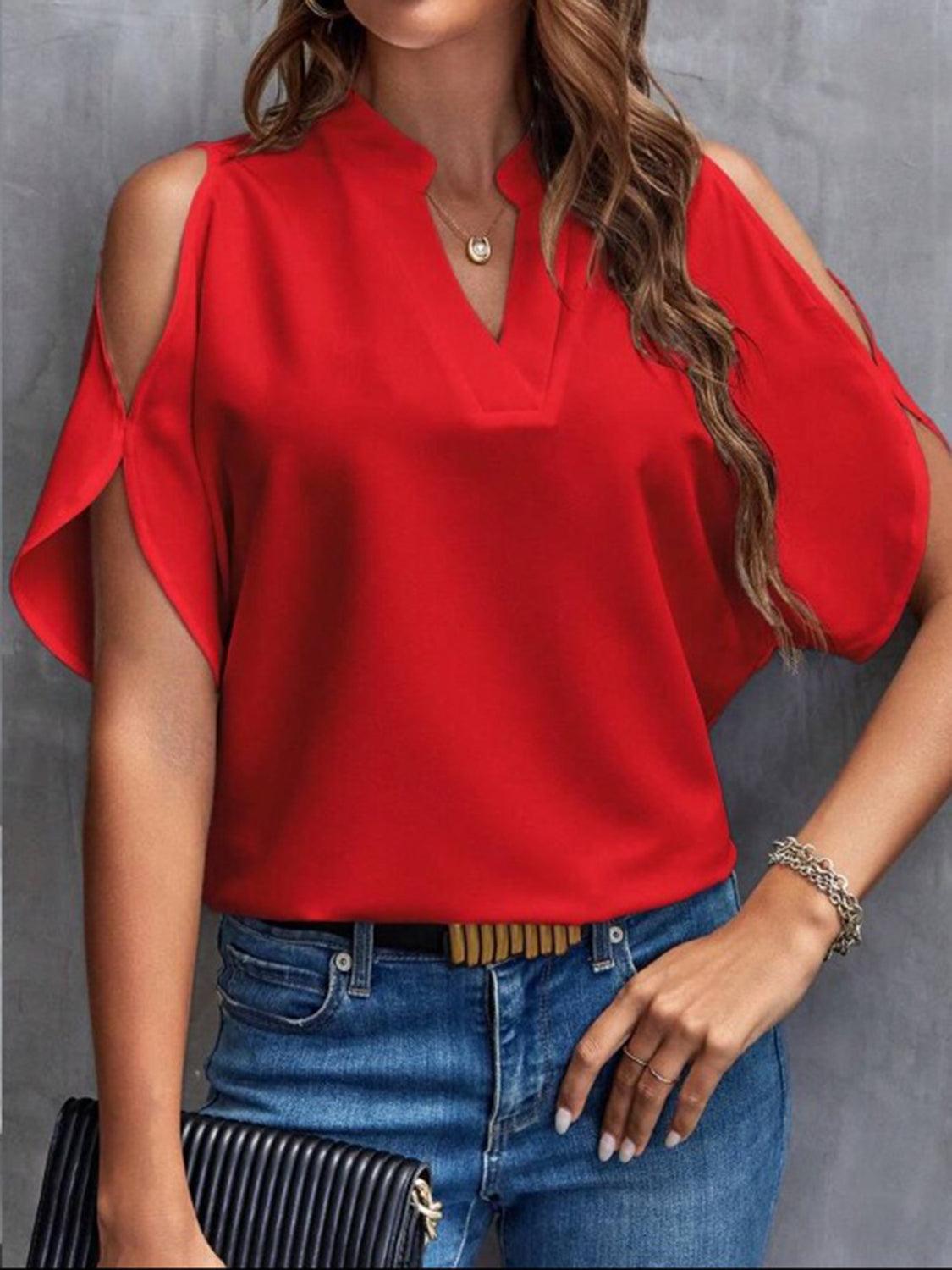Elegant Off-Shoulder Blouse for Women - Effortless Chic, Half Sleeve - BellaTop Red