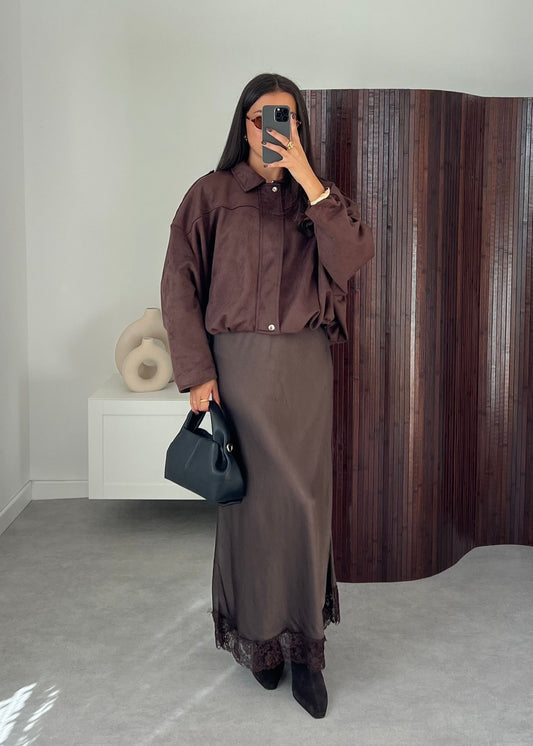 Lace Trim Satin Viscose Skirt