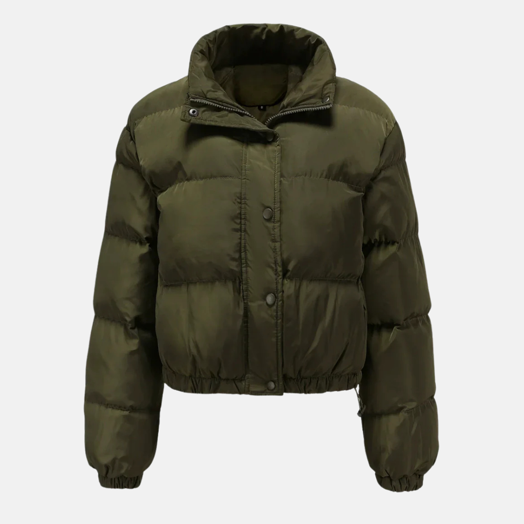 Women's Oversized Cropped Puffer Jacket - UrbanChic Army Green
