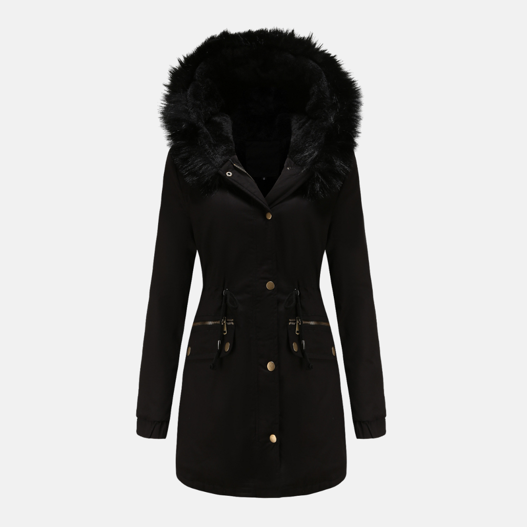 Women's Longline Parka Jacket Faux Fur Hood - WinterCharm Black