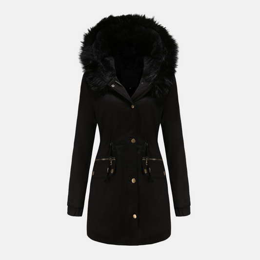 Women's Longline Parka Jacket Faux Fur Hood - WinterCharm Black