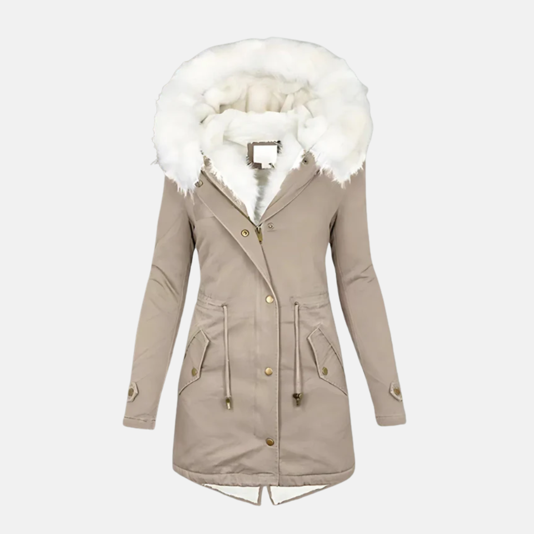 Women's Slim Fit Parka - Water-Resistant Faux Fur Hood - WinterEase Khaki