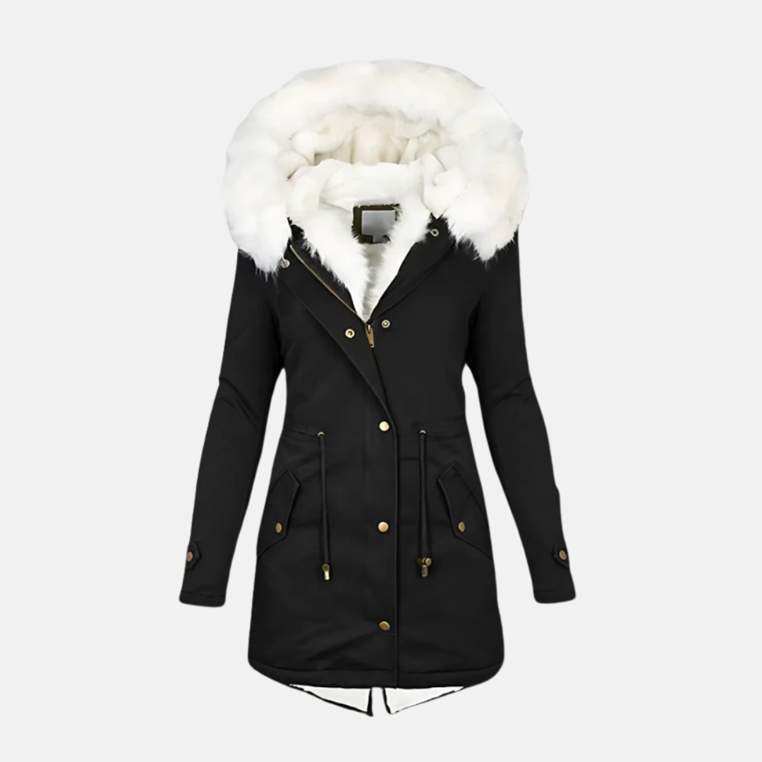 Women's Slim Fit Parka - Water-Resistant Faux Fur Hood - WinterEase Black