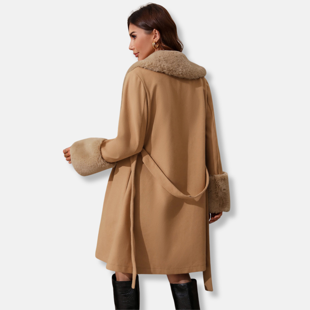 Women's Tailored Trench Coat Faux Fur Trim - WinterBelle