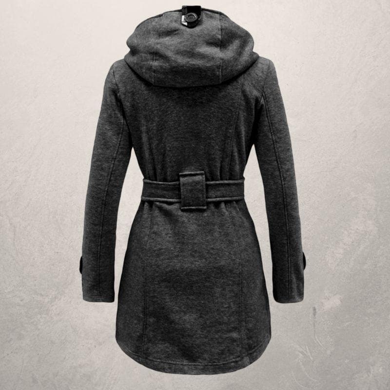 Women's Wool Blend Hooded Coat - Chic Belted Winter Overcoat - WinterGrace