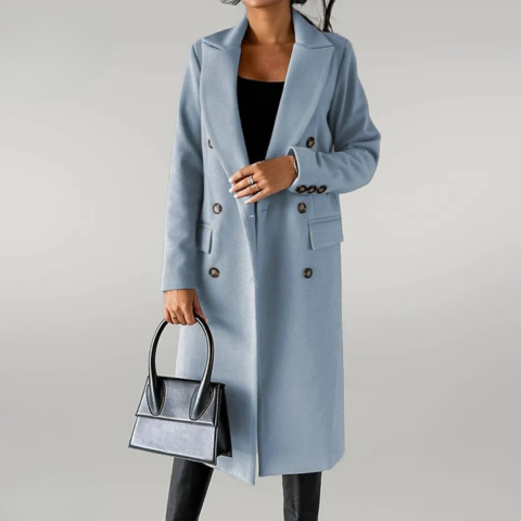 Women's Wool Blend Trench Coat - Elegant Tailored Fit - CityChic Light Blue